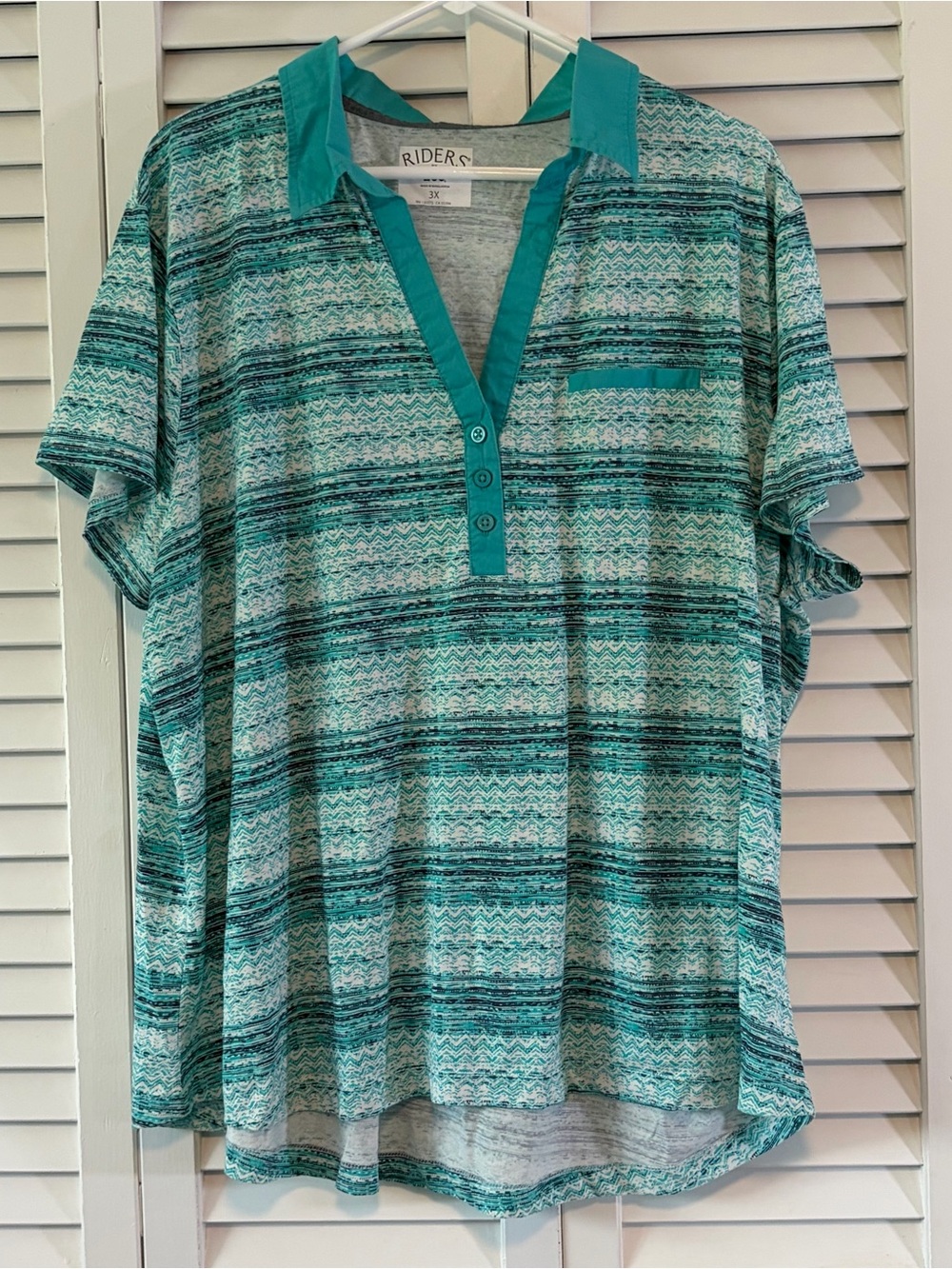 Lee Teal & Aqua Striped Short Sleeve Henley Blouse